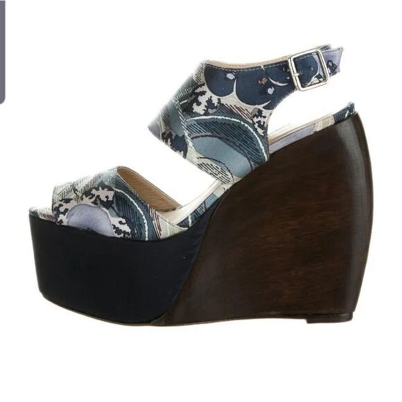 LOEFFLER RANDALL Suno Estrella Ankle-Strap wedge sandals sz 10 - Picture 1 of 7